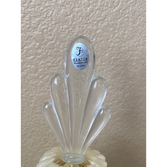 Fenton Art Glass Blue Daisy Perfume Bottle w/ Stopper – Hand Painted by M Young - Picture 2 of 12